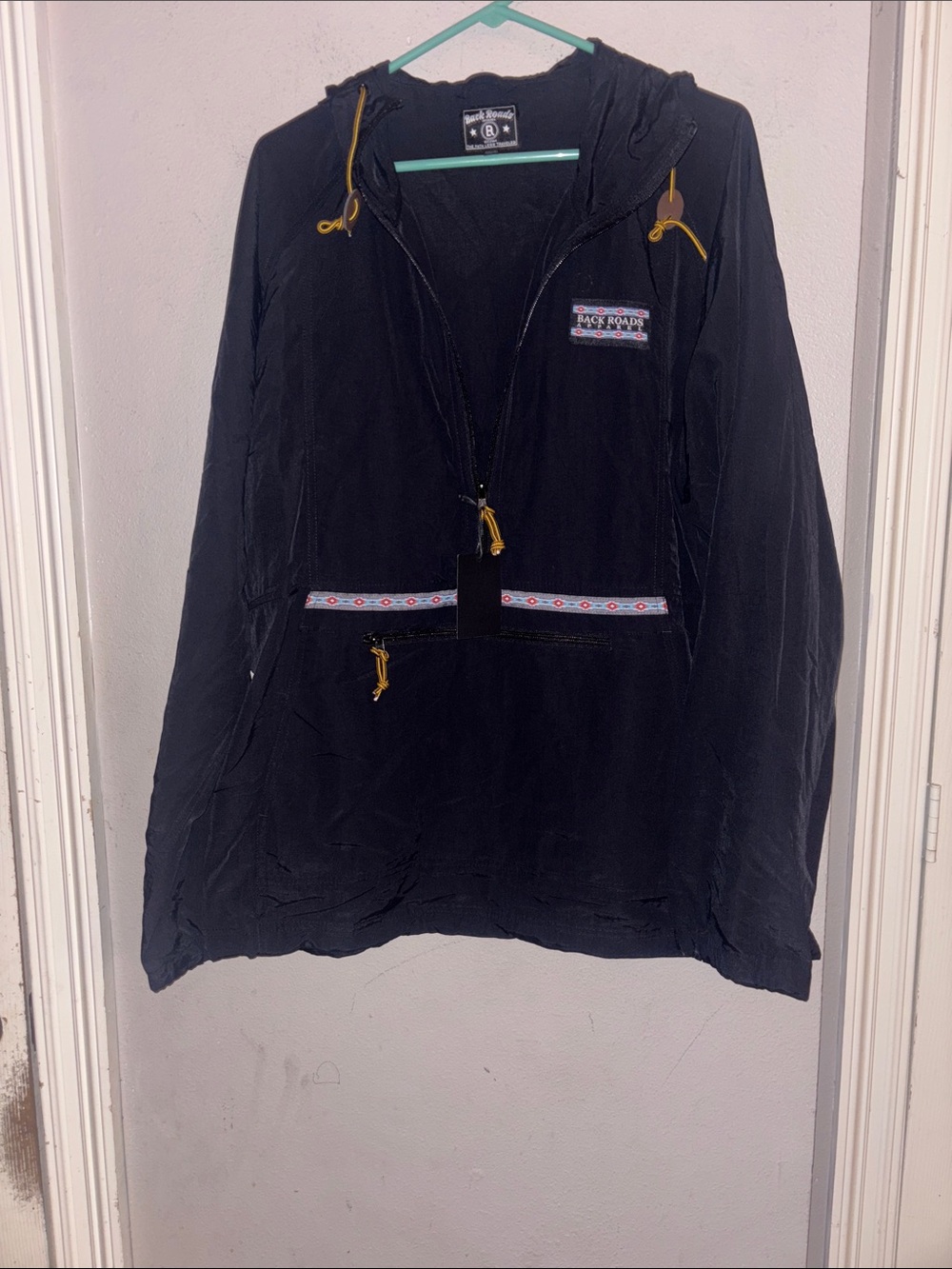 Black Half-Zip Hooded Pullover with Contrast Trim